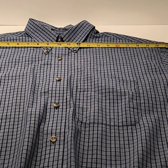 Arrow men's long sleeve button-down shirt large blue/white plaid check - Picture 4 of 11